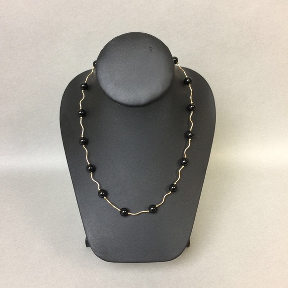 14K Gold Onyx w/ Onyx Bead Necklace (14g)16” - Picture 2 of 11